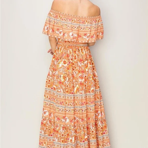 Off the Shoulder Floral Orange Maxi Dress NWT - Picture 7 of 10